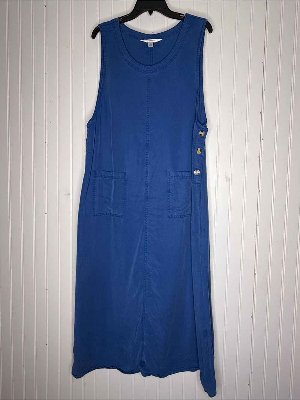 AKS Amy K Su Sleeveless Tencel Pinafore Lagenlook Dress Pockets and Buttons 2X